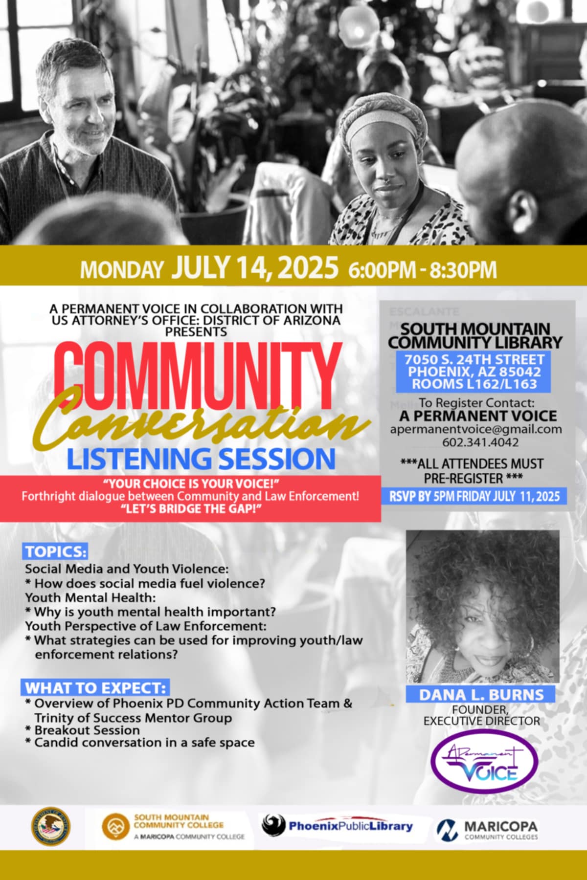 Community Conversation Listening Session July 14 2025 w Trinity of Success and Phx PD