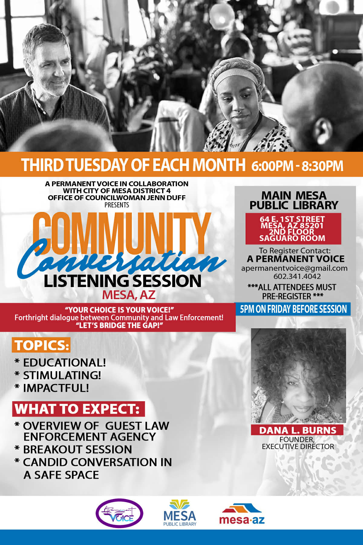 Community Conversation Listening Session Mesa AZ General Info Flyer
