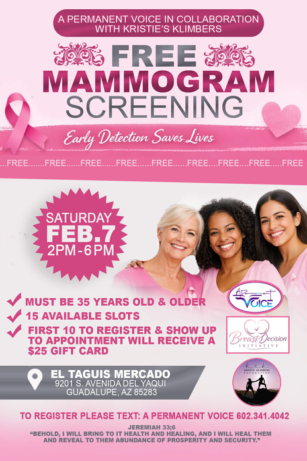 FREE Mammogram Screenings February 7 2026
