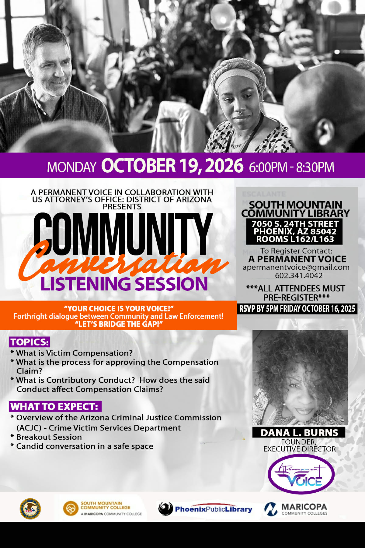 Community Conversation Listening Session October 19 2026 with ACJC Victims Comp Unit - APV